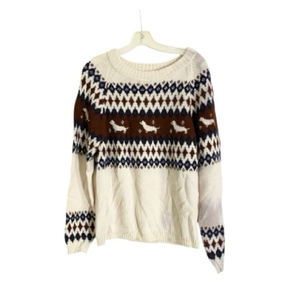 Rachel Antonoff Hot Dog Sweater Cream Fair Isle Pullover Alpaca Wool Medium - Picture 5 of 11